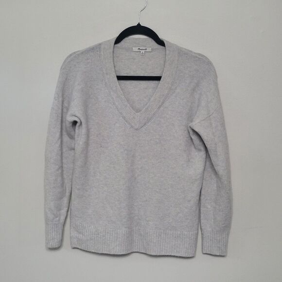 Madewell Merino Wool Alpaca V-Neck Sweater XS Light Grey Pullover - Picture 1 of 5